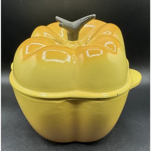 Le Creuset Other - Rare Le Creuset Green Yellow Paprika Cocotte Dutch Oven Enameled Cast Iron